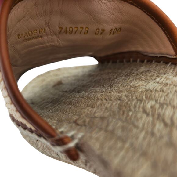 Gucci GG Adela Raffia Espadrille Slide Flat Sandal Size 37 US 7 Beige Brown Red - Picture 7 of 10